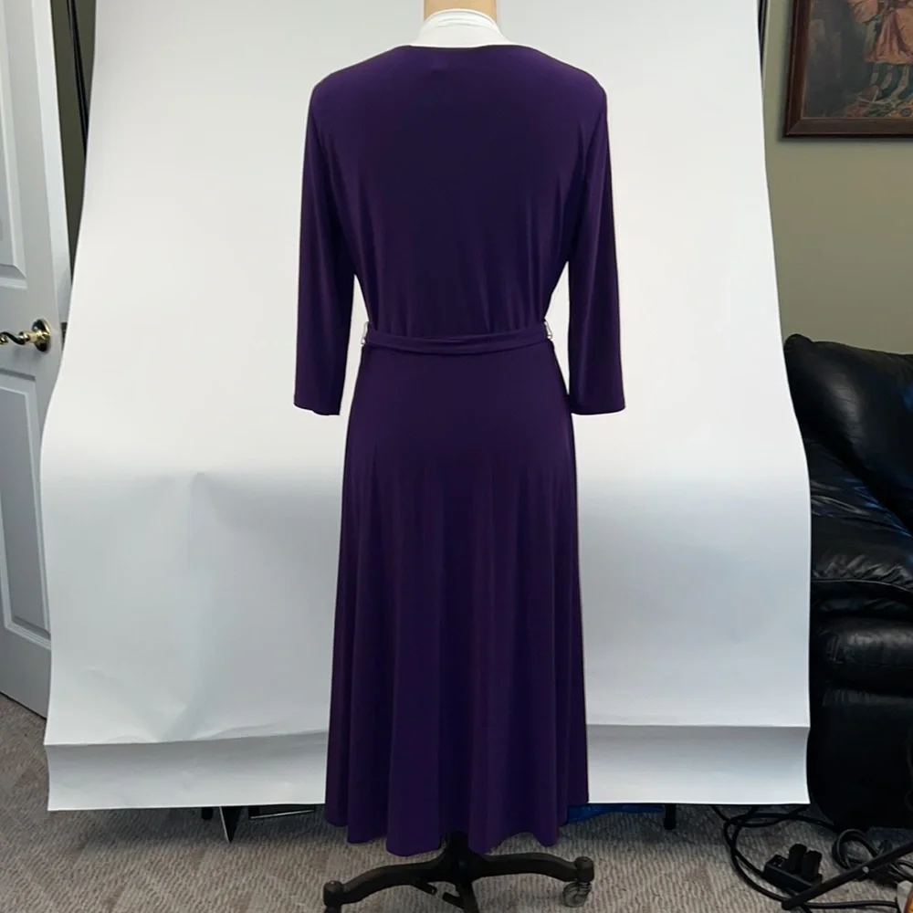 NWT $125 LAUREN RALPH LAUREN SURPLICE NECK SELFTIE A-LINE TARTAN PURPLE 12 Dress - Picture 2 of 6